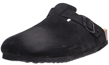 Modische und Bequeme Unisex Kork Fußbett Pantoletten, Hausschuhe und Sandalen für Erwachsene, hochwertiges Leder, nachhaltige Herstellung in Spanien (Schwarz, Gr. 37)