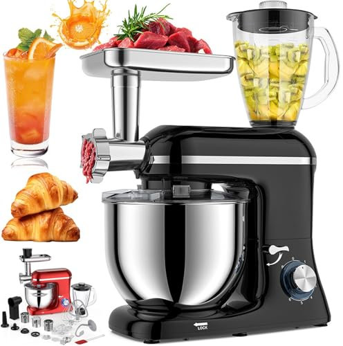 1400w Mixers For Baking, 5.5l Food Mixers For Baking With Bowl, 3 Types Of Mixers, 6 Speed Control, Splash Guard, Juice Blender, Meat Grinder, Stainless Steel Food Mixer For Kitchen red