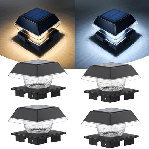 Solar Led Pfostenkappe Warmweiß/Kaltweiß, Solarlampe Außen Zaunpfosten Solar Pfosten Lampe Led Post Cap Lamp IP65 Wasserdicht für 9x9 10x10 11x11 12x12 13x13 14x14 Pfosten, Plattform, Zaun(4 Stück)