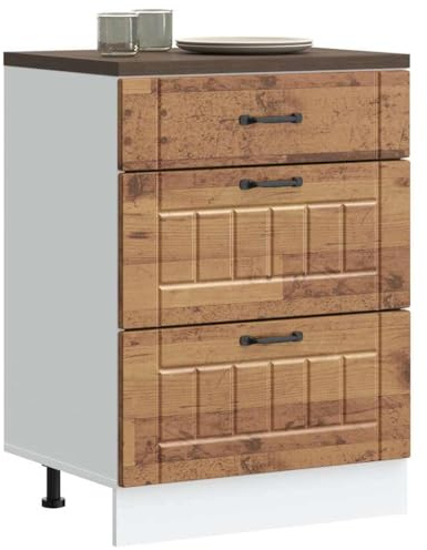 Myheimly Küchenschrank Küchenzeile,Küchenmöbel Einbauküche Schrank,Holzwerkstoff Schrank,Altholz,Kitchen Cabinet (3 Drawers),60 x 46 x 81.5 cm