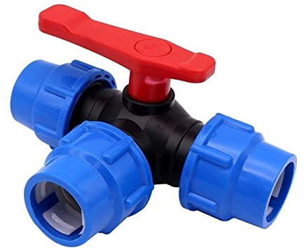 40-mm-Dreiwege-Kugelhahn aus Kunststoff – Verbindungsventil mit T-Klemmringverschraubung for Bewässerungssysteme und Sanitäranlagen