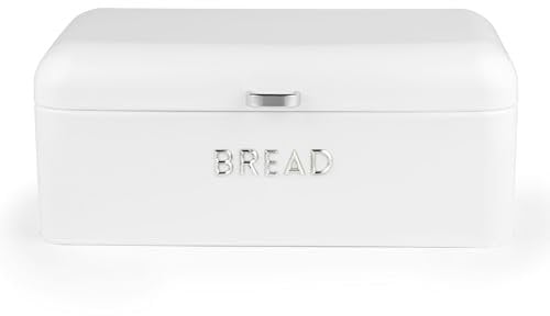 Salter Boston Bread Bin – Large Bread Storage Container, Embossed Lettering, Store Bread, Pastries, and Bagels, Durable Steel, Easy to Clean, Long-Lasting Freshness, Ice White Shimmer Finish