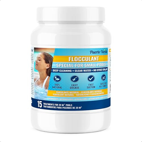 Puerto Verde • Floculant Naturel 15 Traitements. Clarifiant pour Les Petites Piscines et Les Spas. Éliminateur de Turbidité pour Une Eau Cristalline. Format Granulé à Utilisation Sûre.