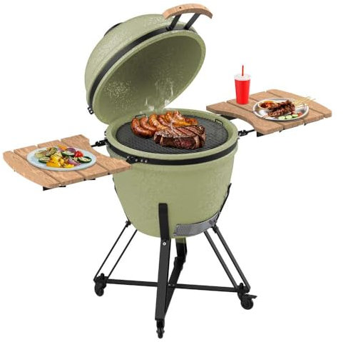 Cecotec Kamado Barbacoa de Carbón Cerámica Ø 60cm DragonFire 6000. Asa, Ahuma, Hornea y Guisa, Resistente a 1000ºC, Diámetro 60cm, Soporte Hierro Fundido, Cámara Hermética, Ruedas, Termómetro