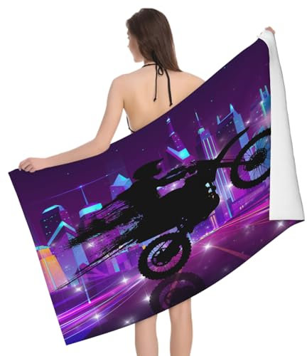 Mikrofaser Strandtuch Motorradfahrer 70x150 cm, 3D Extremsportstunt Badetuch für Erwachsene Weiches Leicht Handtuch Schnelltrocknend Sandfreies Strandhandtuch