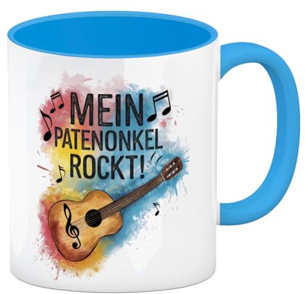 Mein Patenonkel rockt Kaffeebecher in hellblau Gitarre Musik-Liebhaber Geschenk - lustiger Spruch auf Tasse