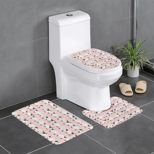 Tcoay 3 Piece Bathroom Mats Sets Flannel Anti-Slip Water Absorbent Bathroom Rugs Sets,Sheep Pastel Pink Sheep Wool Farm Animal