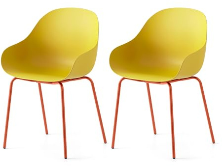 Connubia, 2 Stühle Academy Metallgestell ZAFFERANO matt Sitz aus recyceltem Polypropylen 100% Lemon matt