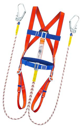 BommFu Auffanggurt Für Absturzsicherung - Vollkörper Bauarbeiter Gurt Für Männer - Mit Stoßdämpfender Verbindungsleine, Ergonomische Schnellspanner Arbeitszubehör für Turmwartung