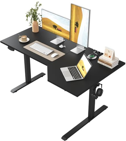 Klicelor Schreibtisch höhenverstellbar elektrisch 160 x 90 cm | L-förmiger Stehschreibtisch mit 2 Speicherplätzen, Computertisch für Homeoffice, 70 kg Belastbarkeit, Schwarz