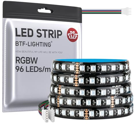 BTF-LIGHTING RGBWW LED Streifen 5050SMD LED RGB+Warmweiß 24V 5M 96LEDs/m | RGBW RGB+Warmweiß(2700K-3000K) 4 Farben in 1 5M 480LEDs Schwarz PCB IP65 Wasserdicht für DIY-Dekoration(Nur Streifen)