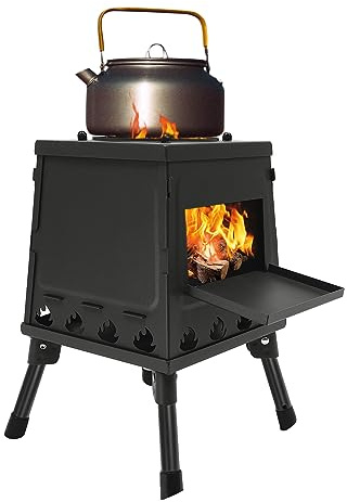 Estufa de madera portátil para camping con diseño plegable, estufa de madera de acero inoxidable para calefacción de tiendas y cocina al aire libre, resistente al calor para camping, jardín, ideal