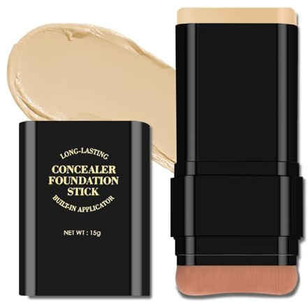 KYDA 2-in-1 Concealer Foundation Stick, Eraser Foundation Stick with Soft Brush, Creamy Smooth Base Makeup, Lightweight Brightening Contouring Concealer, Lasting Natural Matte Finish, Light Skin,