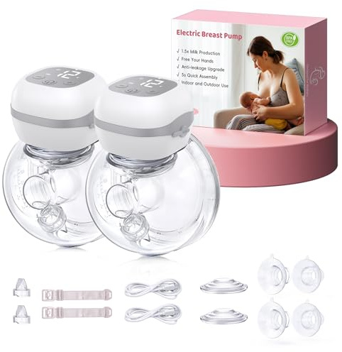 Haokoo Wearable Electric Breast Pump, Strong Suction Hands Free, Quiet Cordless Portable Pump for Work, Travel & Night Use, 3 Modes 12 Levels, Comfortable Fit, BPA Free