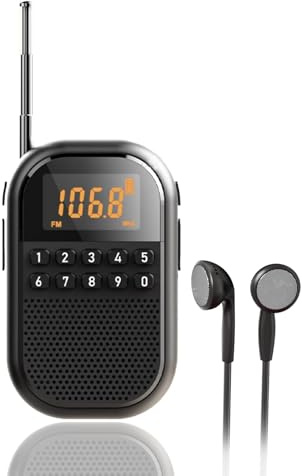 Pocket AM FM Radio, with Bluetooth Speaker AM FM Pocket Radio Mini Tuning Walkman Rechargeable Support TF Card LED Display Sleep Timer, Easy to use for Jogging, Walking Black