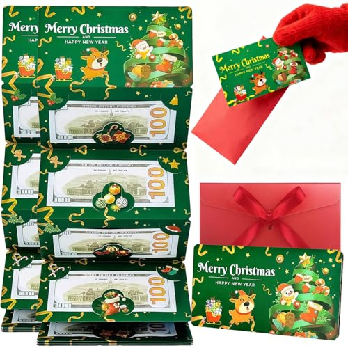 2 Stück Geldgeschenk Weihnachten mit Umschlag - 2025 Neue Faltbare Weihnachten Geldgeschenke mit 6 Fächern, Verpackung für Geldgeschenke, Christmas Money Holders für festliche Liebste, Green