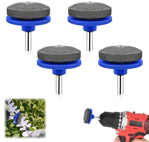 Afilador Cortacésped 4 Piezas, Piedra de Afilar Universal para Taladro Eléctrico, Accesorio Rápido para Herramientas de Jardín y Cuchillas Desafiladas (Azul)