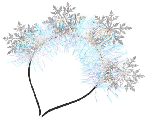 Lurrose Bandeau de Noël à Paillettes Flocons de Neige, 4 Décorations de Flocon Rose et Argenté, Accessoires pour Cheveux Femme et Fille, Serrage-tête Léger pour Fêtes D’hiver et Occasions