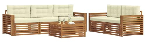 vidaXL Outdoor-Sofagarnitur mit Kissen 6 pcs Natur und Creme, Garten, modernes Outdoor-Sofa, gemütliche Terrassen-Sitzgruppe aus robustem Material