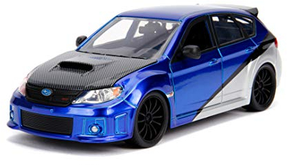 Jada Toys 99514 Fast & Furious Brian's 2012 Subaru Impreza WRX STI, Auto, Tuning-Modell im Maßstab 1:24, mit Spoiler, zu öffnende Türen, Motorhaube und Kofferraum, Freilauf, blau