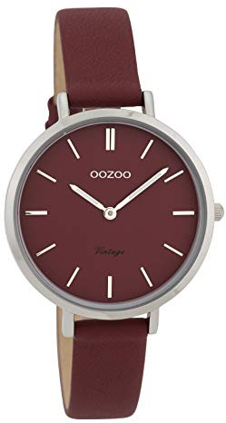 Oozoo Vintage Damenuhr Lederband 34 MM Dunkelrot/Dunkelrot C9815
