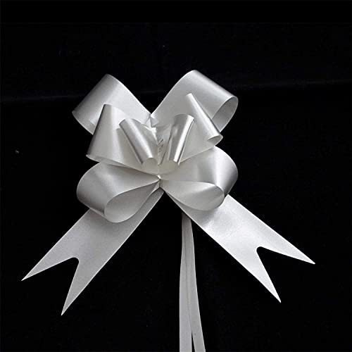 SHATCHI Large 50mm/5cm Ribbon Pull Bows for Party Wall, Gift Wraps, Christmas Trees, Wedding, Birthday Hampers Decoration Florist, Silver, 10pcs