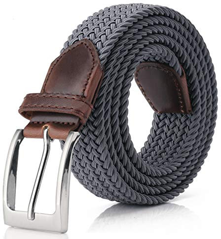 Fairwin Gürtel Herren Damen, Elastischer Gürtel Damen Herren, Gürtel Elastisch Herren Damen, Stoffgürtel Damen Gürtel Herren Ohne Löcher Stretch Gürtel Herren Damen Breite 3.3cm (Grau, Länge 95cm)