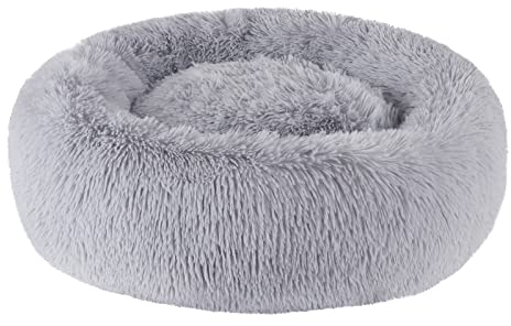 BVAGSS Hundebett Rund Katzenbett Flauschig Donut Kuscheliges Hundekissen Waschbar Ultra Weicher Plüsch Haustierbett für Kleine, Mittelgroße und Große Hunde, Katzen XH034 (Diameter:50 cm, Light Grey)