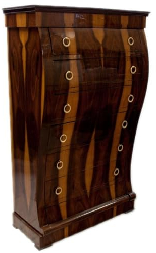 Casa Padrino Art Deco Kommode mit 6 Schubladen Braun/Hellbraun 95 x 45 x H. 155 cm - Mahagoni & Wurzelholz Schubladenschrank - Wohnzimmerschrank - Art Deco Möbel