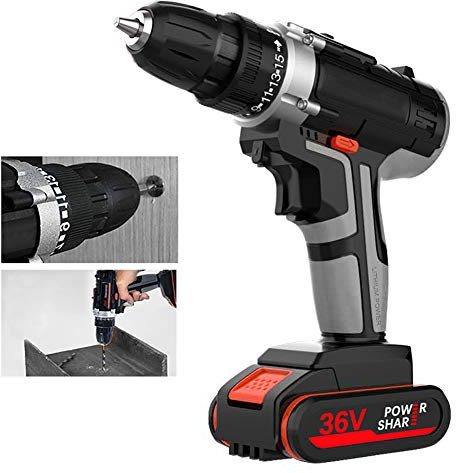 DUYER Perceuse sans Fil, Perceuse éLectrique Domestique Multifonctionnelle 12V avec Batterie Lithium-ION, RéGlage De Couple 15 Et Lampe De Travail LED à Vitesse Variable 24V 1 Power