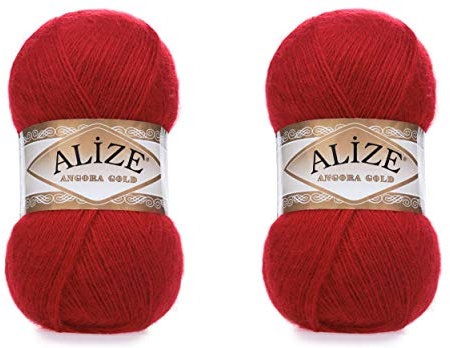 Alize Angora Goldgarn, 20 % Wolle, 80 % Acryl, weiches Garn, Häkeln, 200 g, 1204 m, Spitze, Handstricken, türkisches Garn (106 Rot)
