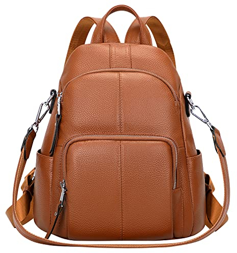 ALTOSY Sac à Dos Femme Cuir Véritable Anti-vol Mode Loisir Élégant Chic Sac porté Épaule Daypack (S81, Caramel)