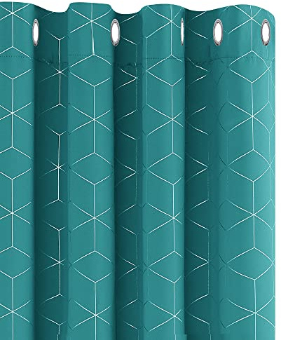 Deconovo Eyelet Curtains, Blackout Curtains, Thermal Insulated Curtains, Diamond Foil Printed for Living Room, 66 x 90 Inch(Width x Length), Turquoise, One Pair