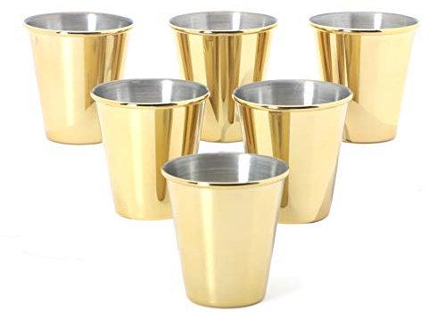 Set of 6 Gold Stainless Steel Shot Glasses - 70ml - Groomsmen Gift - Cool Unique Metal Shot Glasses for Tequila, Whiskey, Espresso