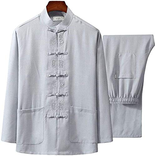 FLY FLU Tai Chi Kleidung Damen，Herren Tai Chi Uniformen, Chinesische Kleidung, Tang-Anzug - Traditionelle Chinesische Kampfkunst Tangzhuang Kung Fu Anzüge Hemd Outfit Uniform - Stickerei,Grey-175