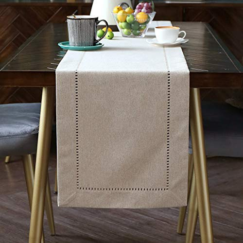 Exquisites Leinengewebe Exquisites Lasergeschnittenes Muster Tischläufer Beige Orange Grün Kaffee Farbe Grau Optional (Beige, 35 x 180 cm)