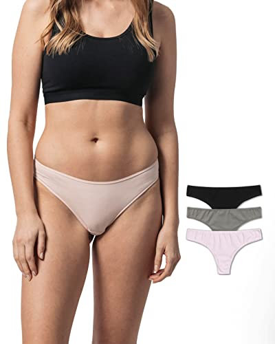 Snocks Brazilian Slip Damen aus Bio-Baumwolle (3er Pack) - Damenunterwäsche mit perfekter Passform und angenehmem Tragegefühl - Klassisches Unterwäsche Frauen - Gr.S, Farbe Apricot/Grün/Schwarz