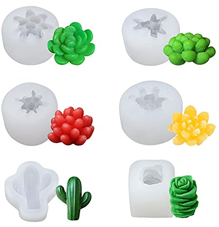 YGMXZL Sukkulente Kaktus Silikonform,3D Silikon Kerzenformen,DIY Fondant Backformen Set für Dekorieren Kuchen Brot Schokolade Muffin Süßigkeiten 6 Stück