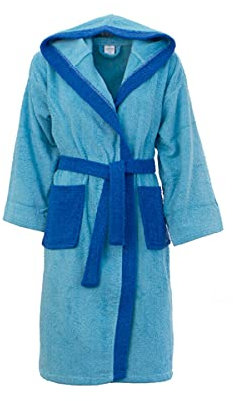 Morbidissimi Accappatoio Junior Spugna Bicolor Con Cappuccio, Cinturino e 2 Tasche, Accappatoi Ragazzi, Bambino, Bambina in Spugna Morbida 400 gr/mq 100% Y781 (Accappatoio Celeste-Blu Royal, 4-6 anni)