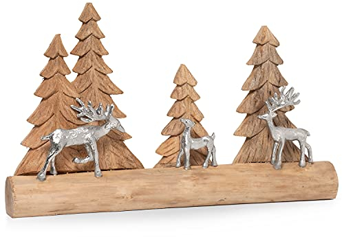 Moritz Skulptur Tischdeko aus Holz | Rentiere im Wald | Rentiere Deko | 33 cm Höhe | Rentiere Weihnachten Deko I braun