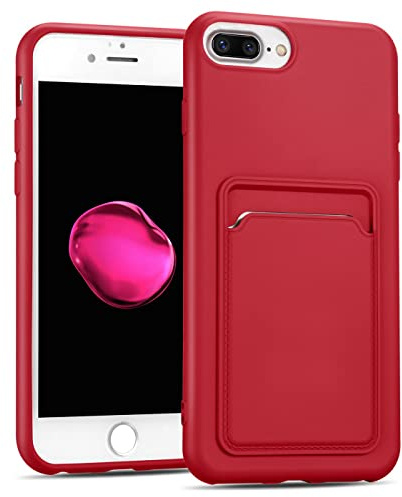 Verco Handyhülle für iPhone 8 Plus Case Silikon, iPhone 7 Plus Handy Cover mit Kartenfach Dünne Schutzhülle für iPhone 7 Plus / 8 Plus Hülle - Rot