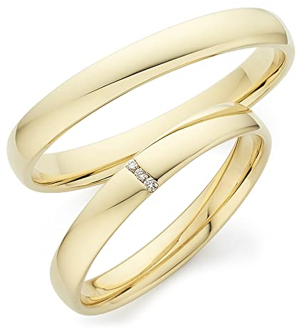 123traumringe Eheringe Gold 333 | Paarpreis mit 3 Brillanten inkl. Gravur I Gelbgold Trauringe für Sie und Ihn I Hochzeitsringe Verlobungsringe Partnerringe