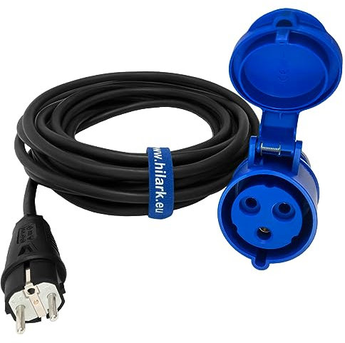 Hilark - Prolunga elettrica H07RN-F 3g1,5 mm (3x1,5 mm) spina industriale CEE a 3 pin adattatore per campeggio, auto, caravana, barca, cantiere (25 metri, blu, nero)