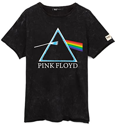Pink Floyd Unisex T-Shirt for Men and Women | Black Acid Wash Band Tee | Dark Side of The Moon Album Logo | Music CD Merchandise Large