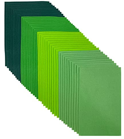 Farbige Filz, 1,4 mm Stark Filzstoff, 20 x 30 cm Weicher Bastelfilz zum Basteln, 40 Stück Filzblätter für Handarbeit DIY-Nähprojekt (grüne Serie)