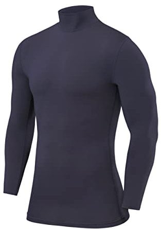 PowerLayer Men's Compression Base Layer Top Long Sleeve Under Shirt - Mock Neck - Graphite, XL
