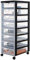 Iris Ohyama Kunststoff-Schubladenbox mit Rollen, 8 flachen Schubladen, Schwarz, Griffe zum Ziehen, Für Schlafzimmer, Schule & Büro, BPA-frei, Schubladenschrank, Rollcontainer, A4 Drawer, DDDC-380