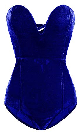 Choies Damen-Body, Burgunderrot/Schwarz, sexy, tiefer Ausschnitt, trägerlos, gekreuzter Rücken, Samt, Königsblau, XL