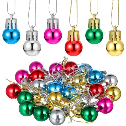SEWACC 24 Stück Weihnachtskugeln Ornamente, 2CM Miniatur Hängender Weihnachtskugel Anhänger, Bruchsichere Kunststoff Christbaumschmuck mit Schnur für Zuhause Weihnachtsfeier Dekoration (Mischfarben)