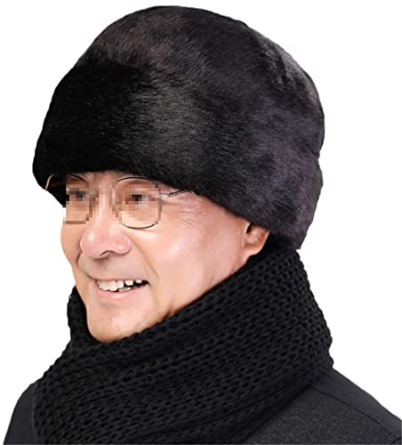 Herren Winter Dicke Warme Hut Weiche Fellmütze Mann Großvater Hut Männlich Russische Kappe Vintage Bomber Hut, Schwarz , 6 7/8/7 1/8